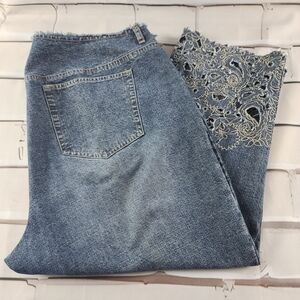 Venezia Eyelet Cropped Capri Denim Jeans Smoky Blue Boho 20
